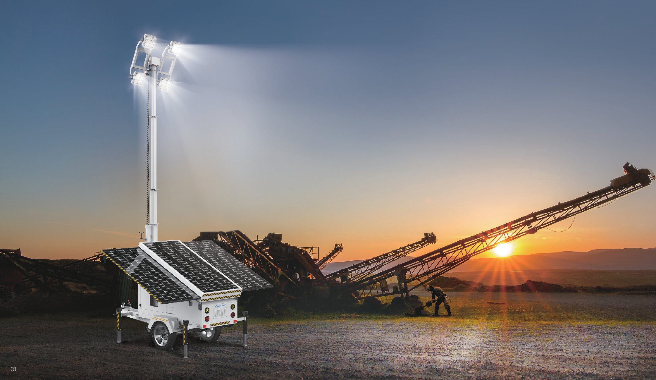 Trailer Mounted Construction Portable Solar Mobile Light Tower