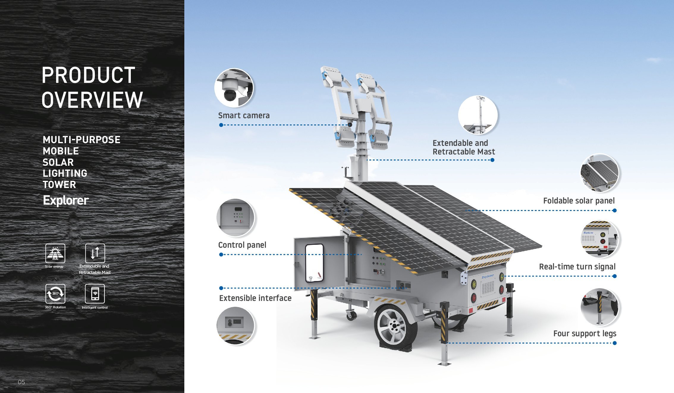 Trailer Mounted Construction Portable Solar Mobile Light Tower