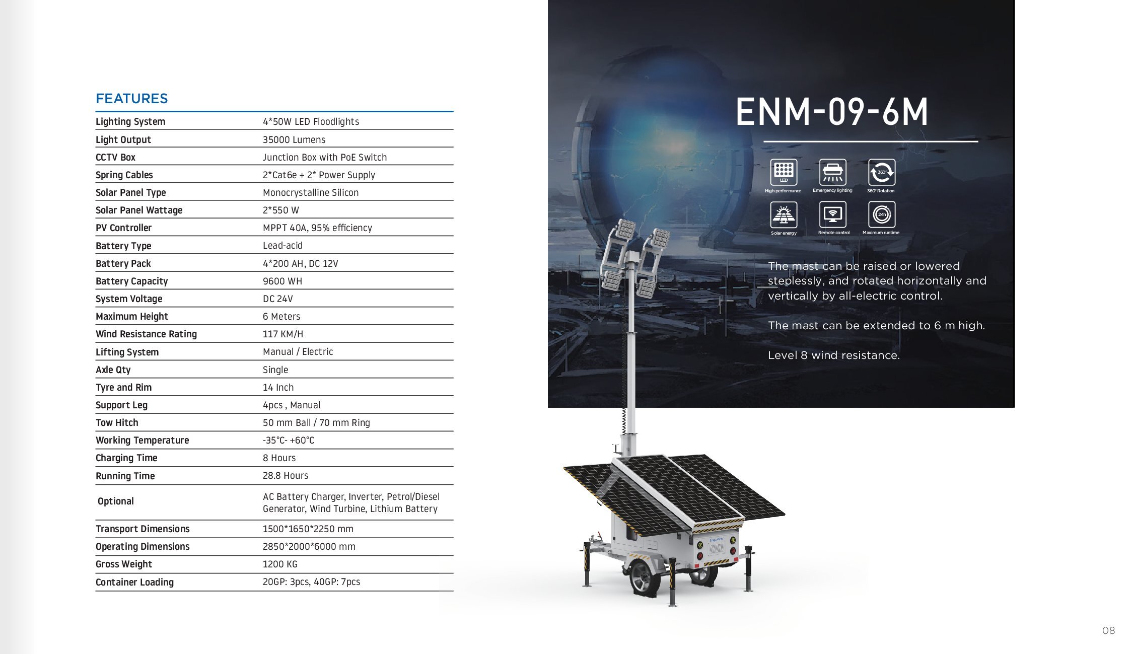 Trailer Mounted Construction Portable Solar Mobile Light Tower