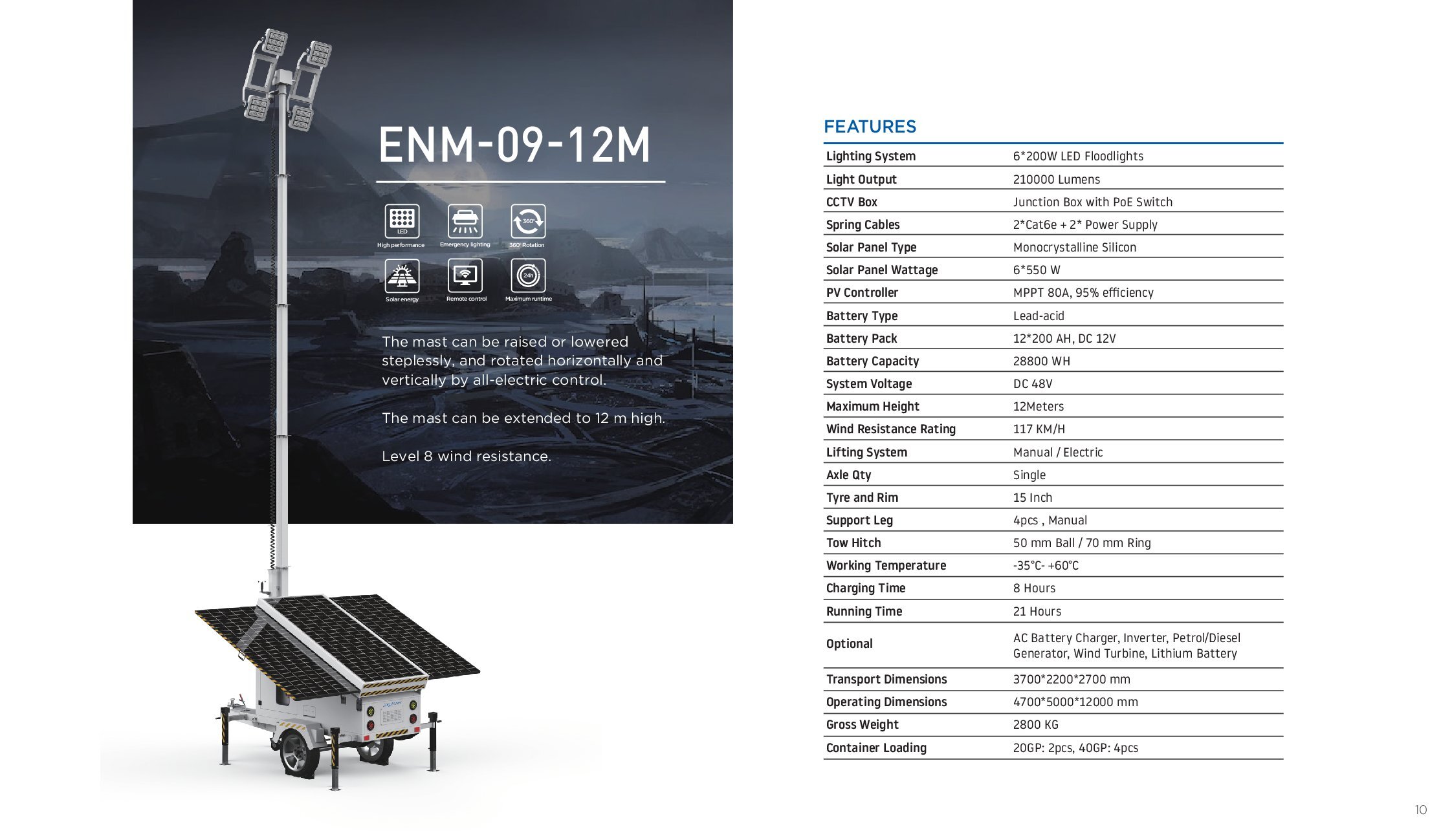 Trailer Mounted Construction Portable Solar Mobile Light Tower